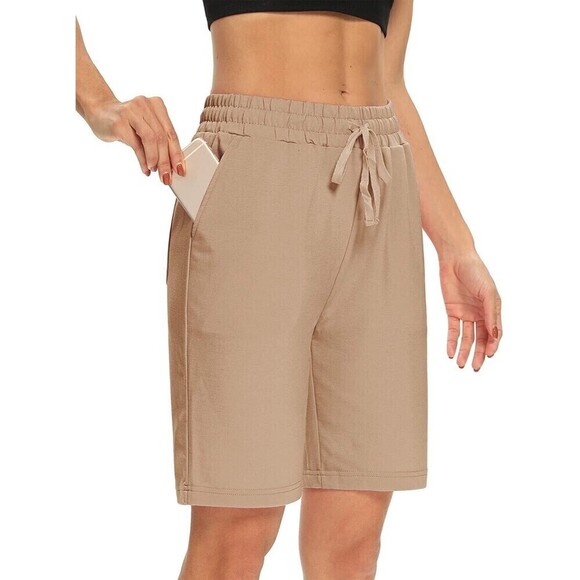 Women's Yoga Shorts Loose Comfy Drawstring Lounge Bermuda Shorts beige - Picture 1 of 14